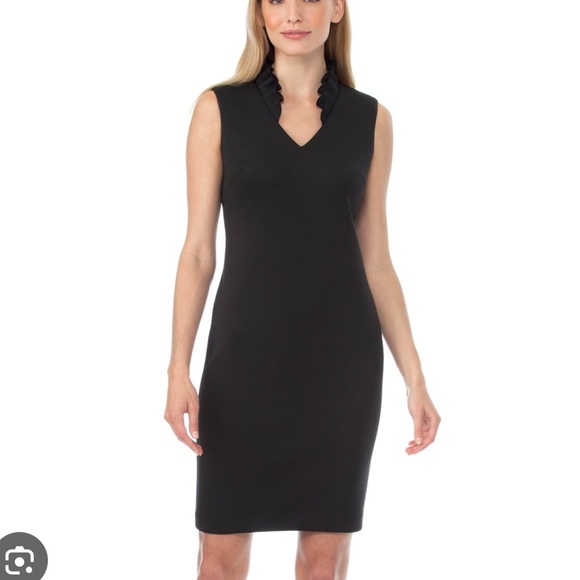Calvin Klein Dresses & Skirts - Calvin Klein Black Scuba Ruffle Collar Sheath Dress Size 10
